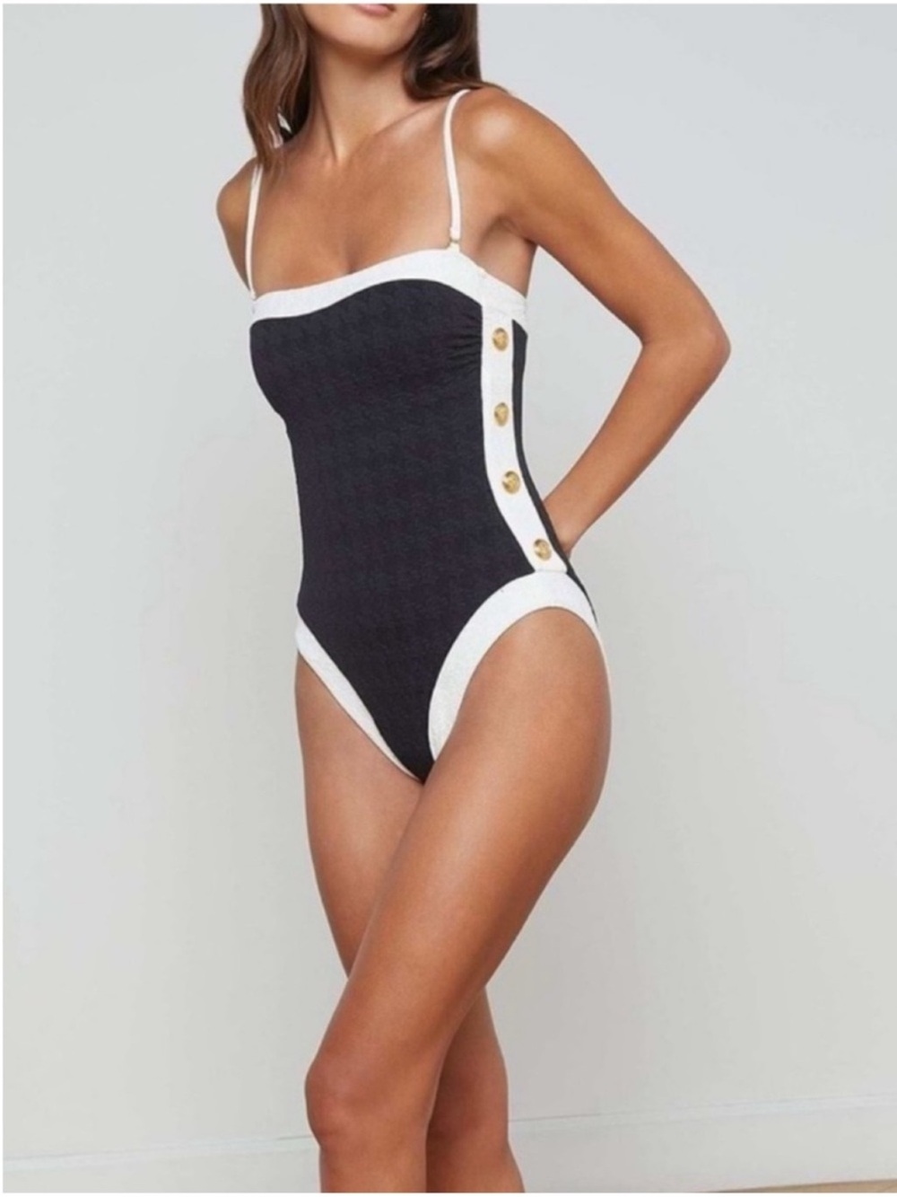 L’agence Tory Colorblock one Piece Swimsuit Black White